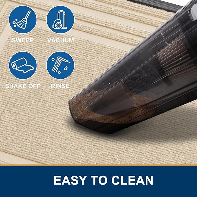 Buganda Front Door Mat Indoor Outdoor Entrance, Non-Slip Natural Rubber Doormats, Easy Clean, Low Profile, Dirt Trapper Entryway Floor Mats for Outside, Garages and Patios, 36x24, Beige