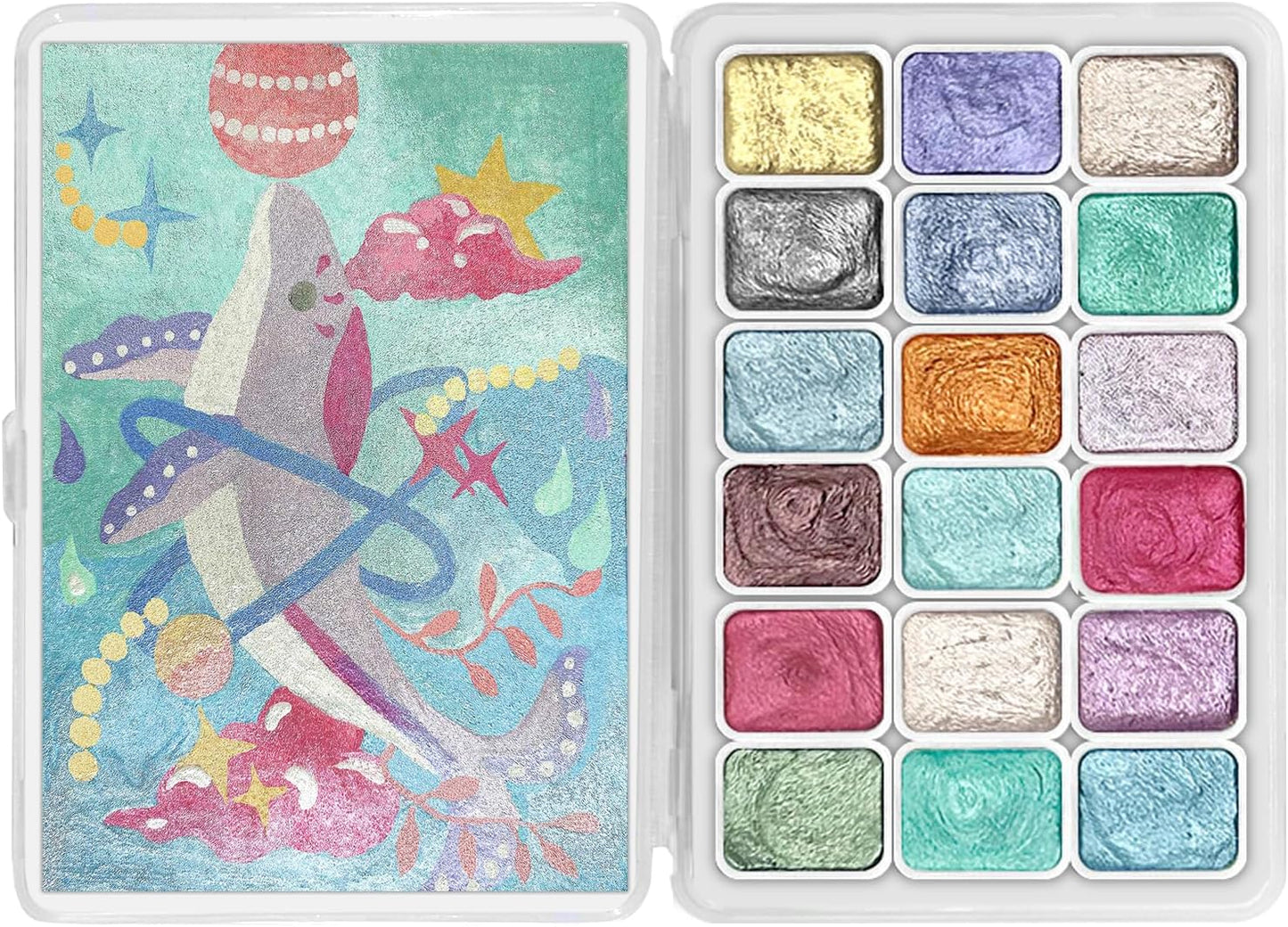 Mini Forestry Shifting Watercolor Painting Set, 18 Color Shifting Watercolor Paint Set, Shimmer Metallic Watercolor Paints Set, Glitter Watercolor Paint, Solid, Macaron Style