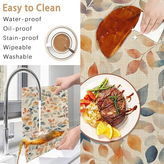 Placemats Set of 6,Autumn Leaves Table Mats,Fall Colorful Washable Linen Table Mats,Non-Slip Heat Resistant Placemats for Party Kitchen Dining Indoor Outdoor 12"x18"
