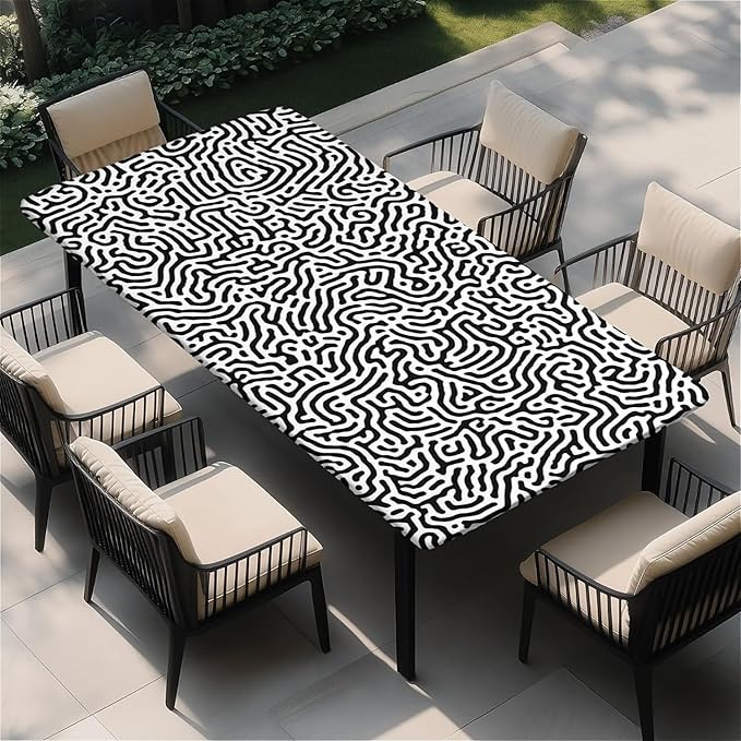 Rectangle Table Cloth Cover Waterproof Elastic Fitted Polyester Fitted Tablecloths for 4 Foot Tables for Indoor,Picnic, Camping, Outdoor （48" x 30"，Abstract Geometry）