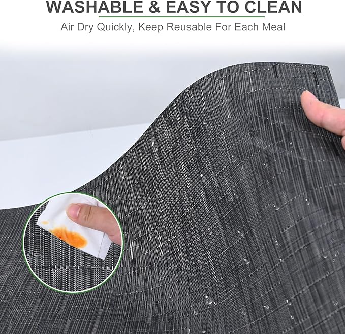 BETEAM Placemats Set of 6, Woven Vinyl Placemat for Dining Table Washable Wipeable Kitchen Place Mats Durable Indoor Outdoor Table Mats