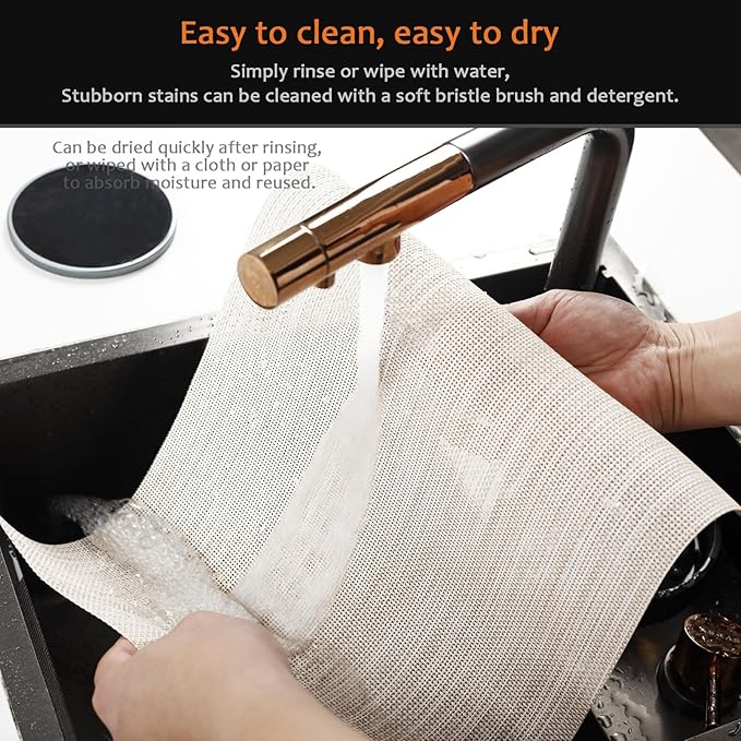 Placemats Set of 8 Washable&Wipeable Place mats for Dining Table Kitchen Indoor Outdoor Table Mats Heat Resistant Non Slip Woven Vinyl Table Placemats (Beige，8PCS)