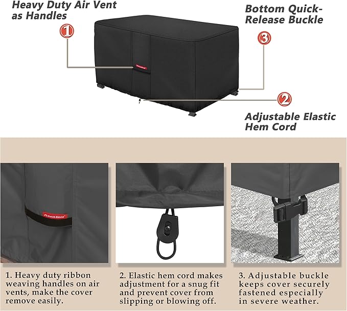 Porch Shield Patio Fire Pit Cover - Waterproof 600D Outdoor Rectangular Fire Table Cover Deck Box Protector - 48 x 28 inch, Black
