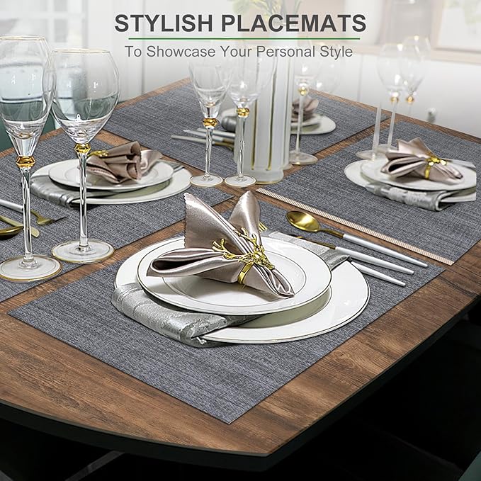 BETEAM Placemats Set of 8, Woven Vinyl Placemat for Dining Table Washable Wipeable Kitchen Place Mats Durable Indoor Outdoor Table Mats