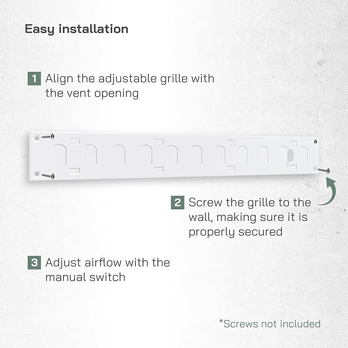 Vent Systems 16" x 2" Inch (Outer Dimensions) Metal Air Vent Grille - White Adjustable Register Vent Cover - Open/Close Air Supply Intake Wall Vent - Heating/Cooling Ceiling Grille for House, Garage