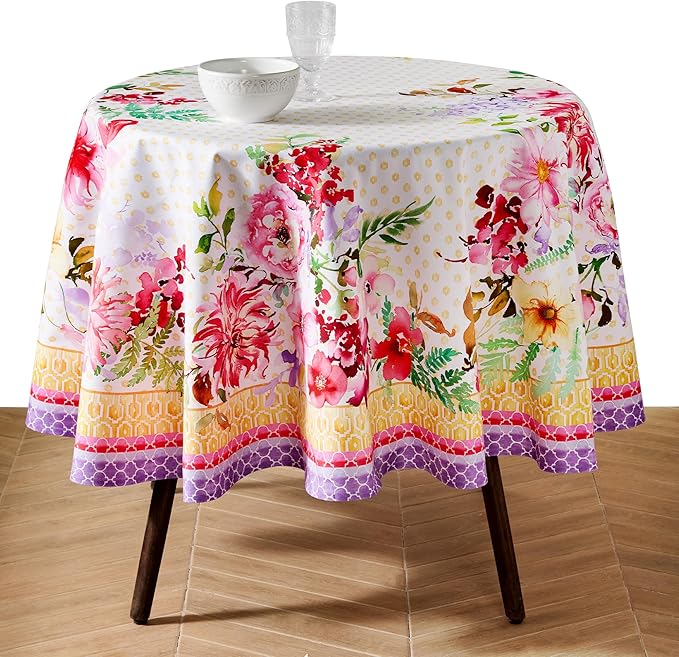 Maison d'Hermine Premium Table Cloth Round Table 100% Cotton 70 Inches Tablecloth Reusable Decorative Everyday Use for Dining Room, Farmhouse, Home, Party, Festive & Wedding - Summer Joy