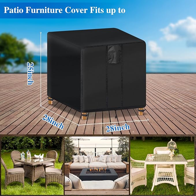 Fire Pit Cover Square- Waterproof Firepit Covers Square (28L x 28W x 25H inches, Black) Outdoor Fireplace Cover Weatherproof and Non Fading