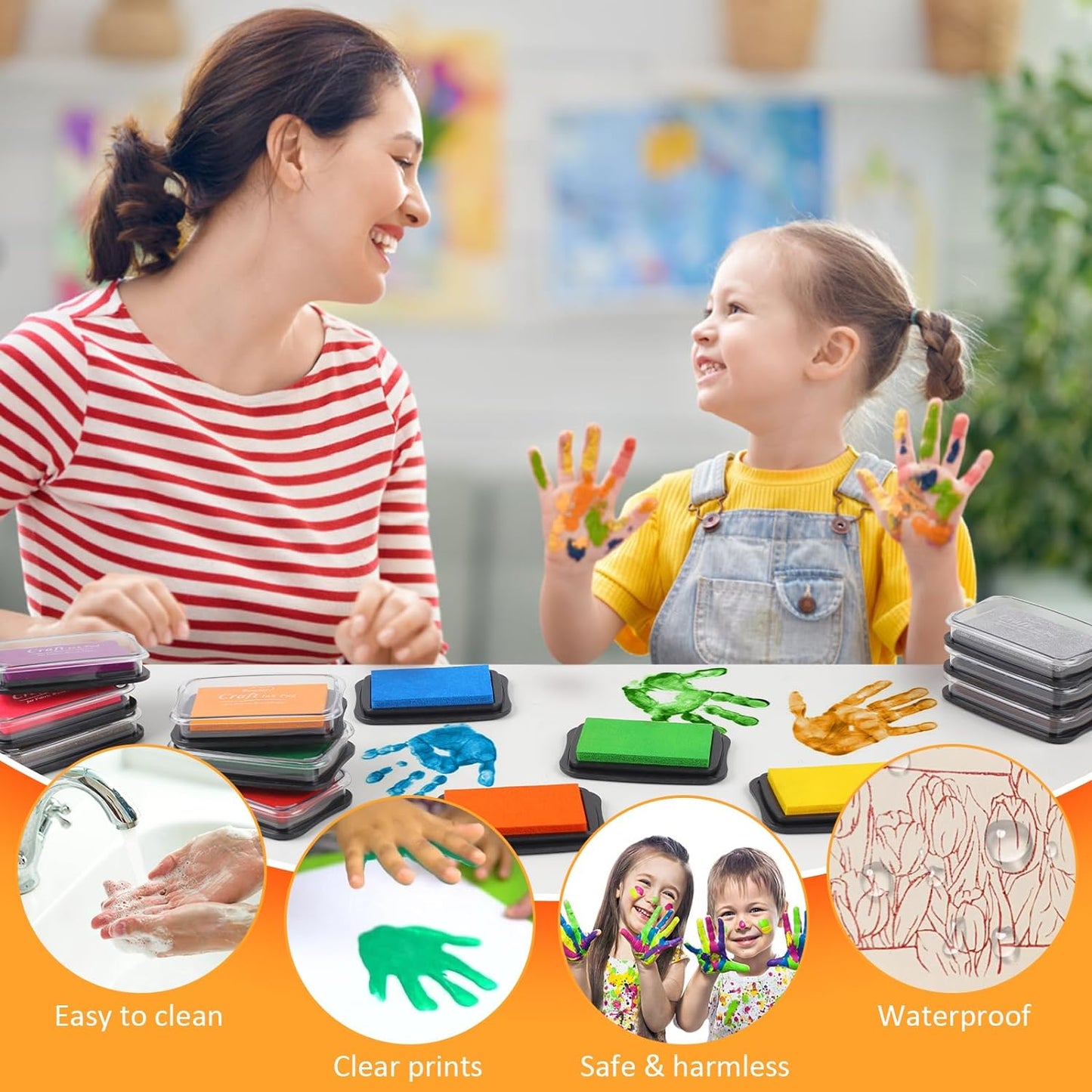 Large Finger Ink Pads for Kids Washable Craft Ink Stamp Pads, 16 Color DIY for Rubber Stamps, Paper, Scrapbooking, Wood Fabric, Best Gift for Kids(Each Sponge Size 2.87"X1.77")