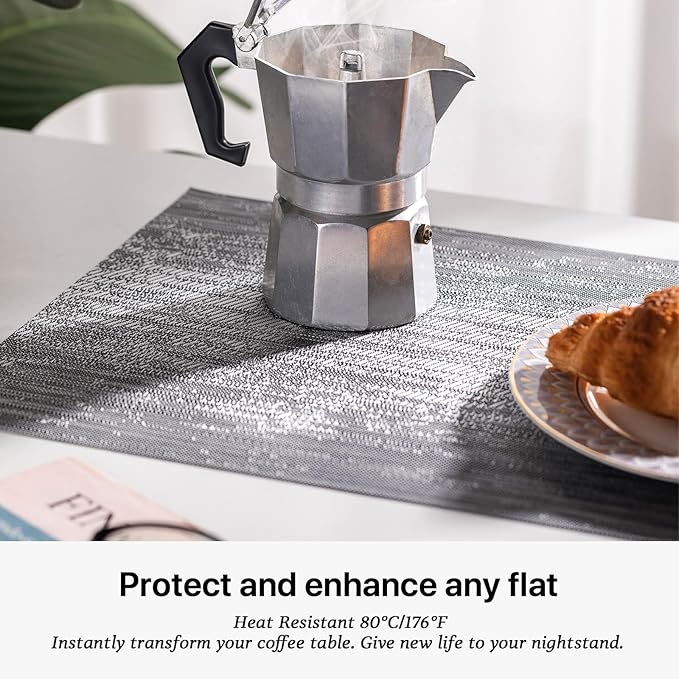 LEXMORE Placemats Vinyl/Plastic Woven Place Mats for Kitchen Table Indoor/Outdoor Washable Placemat Wipeable Dining Table Mats Set of 8(Ombre Gray)