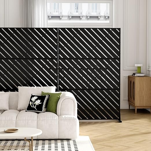 Casaphoria 72" H x 47" W Metal Outdoor Privacy Screen, Freestanding Decorative Divider for Patio, Deck, Balcony, and Garden with Stable Base, Black Bernard