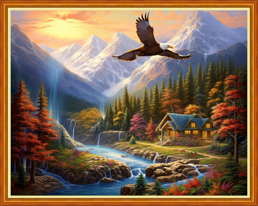 Dooxvey Cross Stitch Kits for Adults Beginners,Full Range of Cross-Stitch Stamped Kits Needlepoint Kits for Beginners Embroidery Kits 11CT Cross Stitch Patterns-Eagle Scenery 16x20 inch