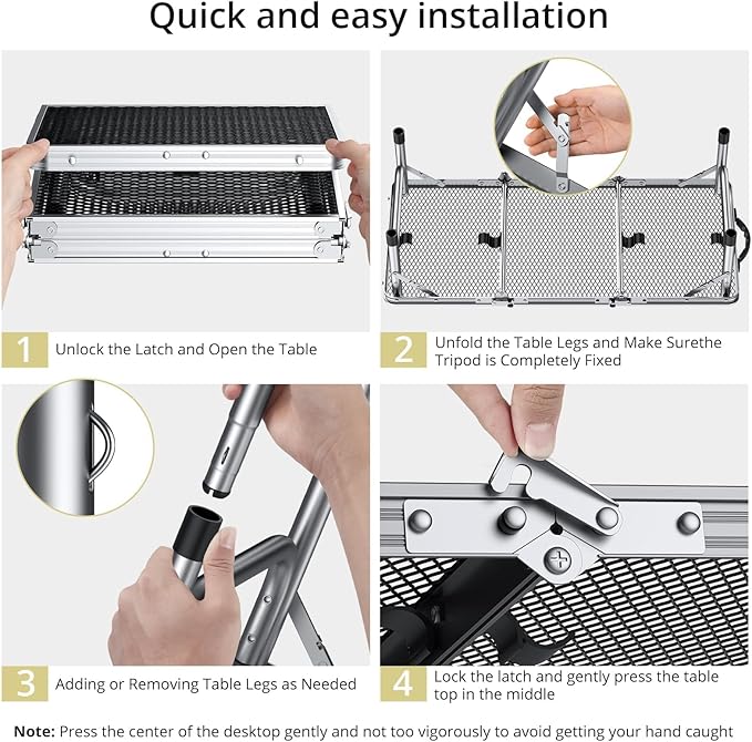 Anbte 3ft Folding Grill Table with Storage Bag, 3 Adjustable Height 27.5" Aluminum Portable Grill Table, Heat Resistant, Lightweight, Portable Handle for BBQ Cooking Camping Travel, 35" X 16", Silver