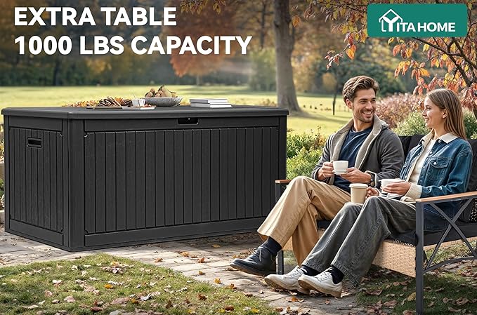 YITAHOME 260 Gallon Extra Large Deck Box, Double-Wall Resin Outdoor Storage Box with Flexible Divider for Patio Cushions Pool Supplies Garden Tools, 1000lbs Load Capacity, Lockable&Waterproof (Black)