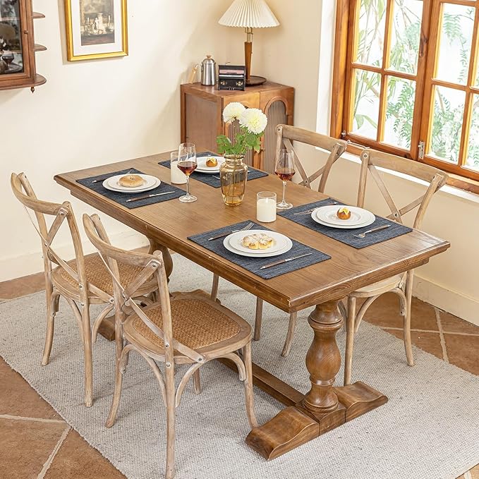 Blue Forest Placemats Set of 8, Dual-Layered Thickened Faux Linen Cloth Place Mats Heat Resistant Machine Washable Wrinkle Free Table Mats Indoor/Outdoor (Dark Grey)
