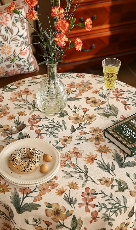 Designer Linen Round Tablecloth,William Morris Vintage Soft and Durable Table Cloth,Decorative Table Cover for Kitchen,Dining,Thanksgiving,Tea Party,Christmas,Diameter 67"-Athea