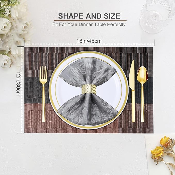 BETEAM Placemats Set of 8, Woven Vinyl Placemat for Dining Table Washable Wipeable Kitchen Place Mats Durable Indoor Outdoor Table Mats