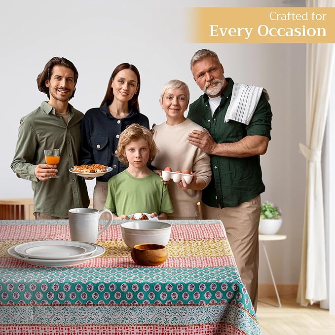 Maison d' Hermine Table Cloth Rectangle Table 100% Cotton 60 x 90 Inches Tablecloth Reusable Decorative Everyday Use for Dining Room, Farmhouse, Home, Party, Festive & Wedding Spring Summer - Provence