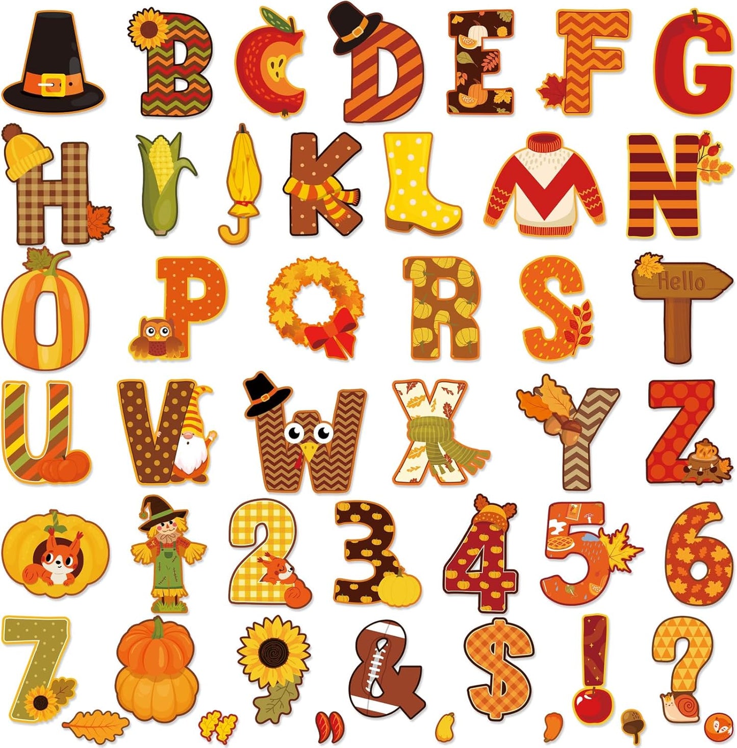 Faccito 176 Pcs Fall Bulletin Board Decorations Letters Numbers Alphabet Autumn Paper Cutouts Punctuation Symbols Combo Set Thanksgiving Classroom Decorations for School Chalkboard Party Teacher