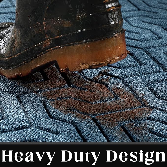 Yimobra Extra Large Door Mat Outside Entrance 60x36, Waterproof Heavy Duty Outdoor Mats for Front Door, Non Slip Rubber Entry Mat for Garage Patio Indoor, Easy Clean, Mix Blue