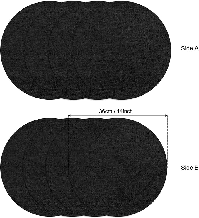 Myir JUN Round Placemats, Dual Sided Faux Leather Place Mats Set of 6 Indoor/Outdoor Non-Slip Washable Table Mats (Black, 6 Pack)
