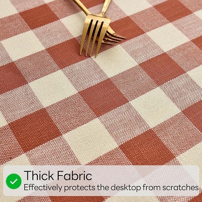 Gingham Table Cloth for Square Tables Orange Checkered Plaid Tablecloth Heavy Duty Cotton Blend Washable & Wrinkle Table Cover for Outdoor Kitchen Dining Picnic Camping (52x52 Inch)