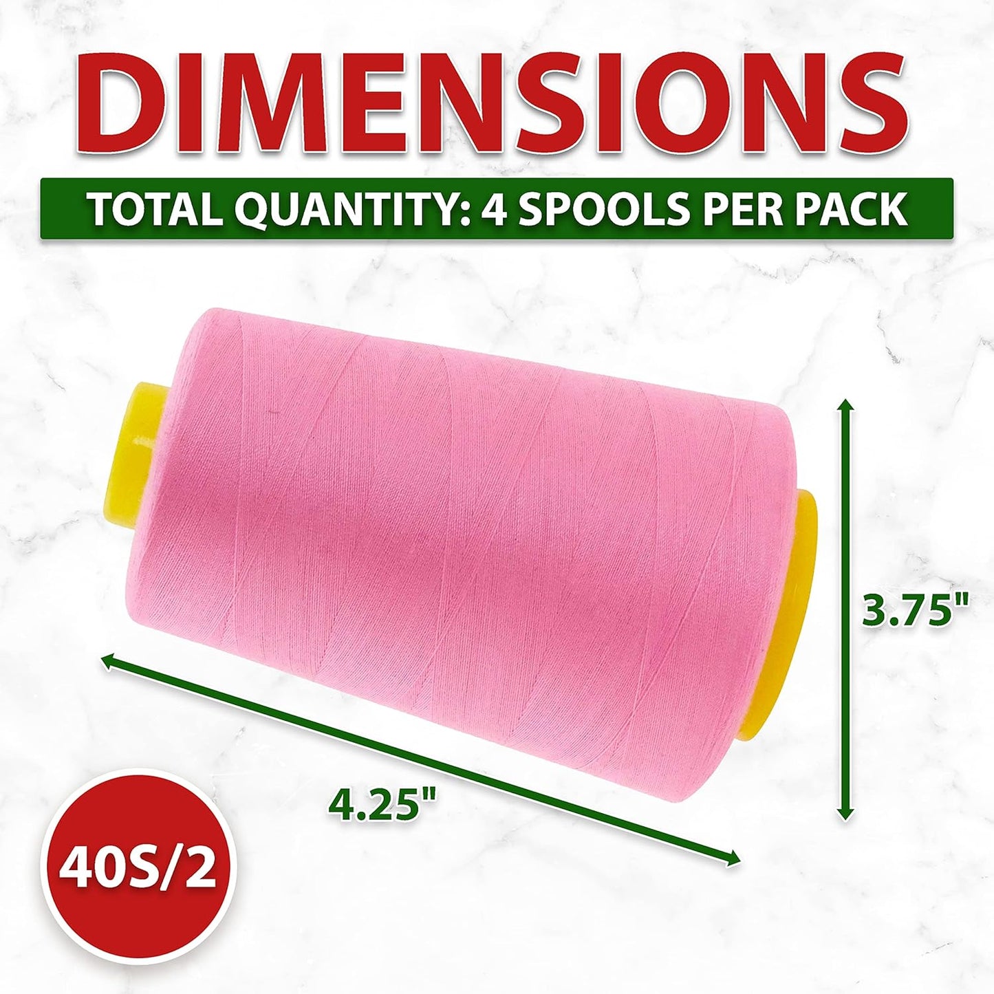 Mandala Crafts 4 Pack of Serger Threads Cones Spools - 40S/2 24000 Yards Polyester Pink Threads for Sergers Machine and Overlock Quilting Sewing Machine