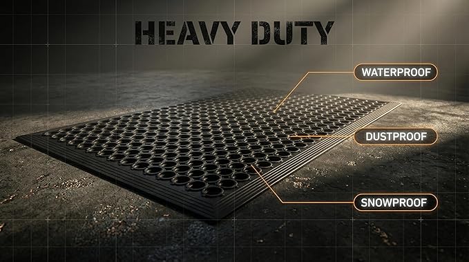 Large Rubber Doormat for Outside - 60 x 35 Heavy Duty Outdoor Drainage Mats with Holes - Waterproof Anti Slip Fatigue Floor Mat for Door, Commercial Kitchen, Pool, Restaurant, Garage, Bar, Entrance