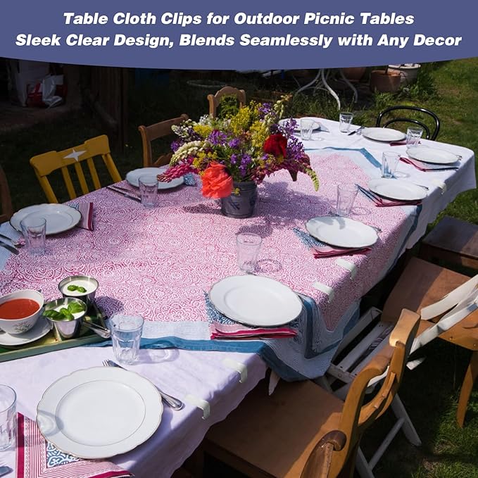 24pcs Table Cloth Holder Clips, Clear Tablecloth Clips for Indoor Outdoor Tables, Plastic Table Cloth Clip Clamps for Wedding Picnic Party Camping Birthday(Large)