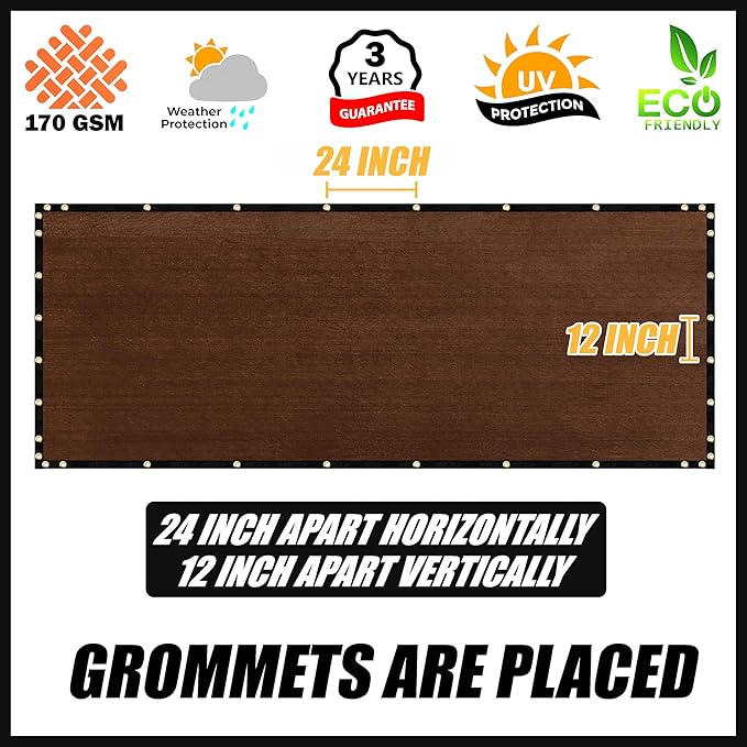 Royal Shade Custom Size 4' x 124' Brown Fence Privacy Screen Windscreen Cover Netting Mesh Fabric Cloth - Cable Zip Ties Included (We Make Custom Size)