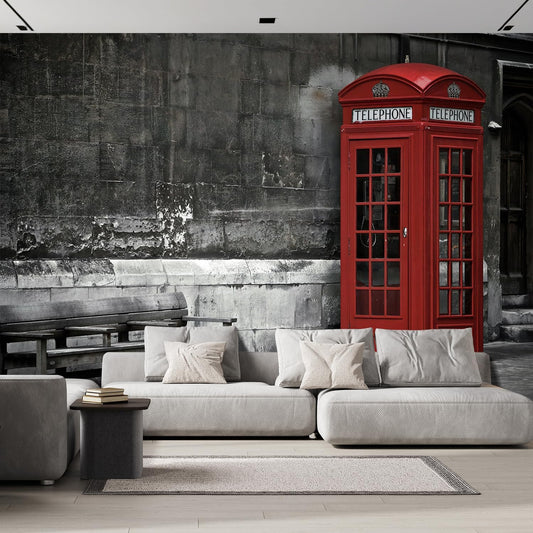 wall26 British Phone Booth in London, United Kingdom Removable Wall Mural | Self-Adhesive Large Wallpaper - 120x168 inches
