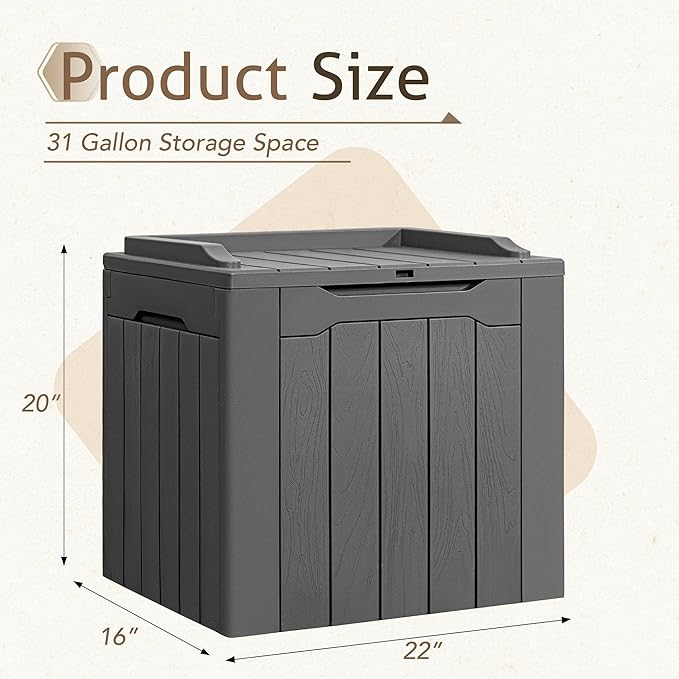 Flamaker 2 Pack Deck Box 31 Gallon Waterproof Resin Storage Box with Lid Indoor Outdoor Delivery Box Storage Bin for Patio Cushions (Grey)
