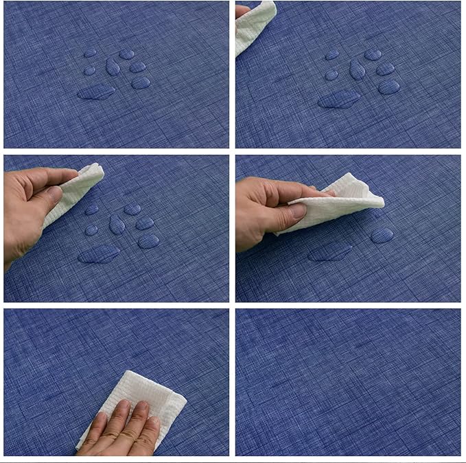 LIBERECOO Vinyl Tablecloth with Flannel Backing, Denim Blue, Waterproof, Stain-Resistant, Easy-Clean Table Cover for Dining, Kitchen, and Outdoor Use, 60" x 60" Square
