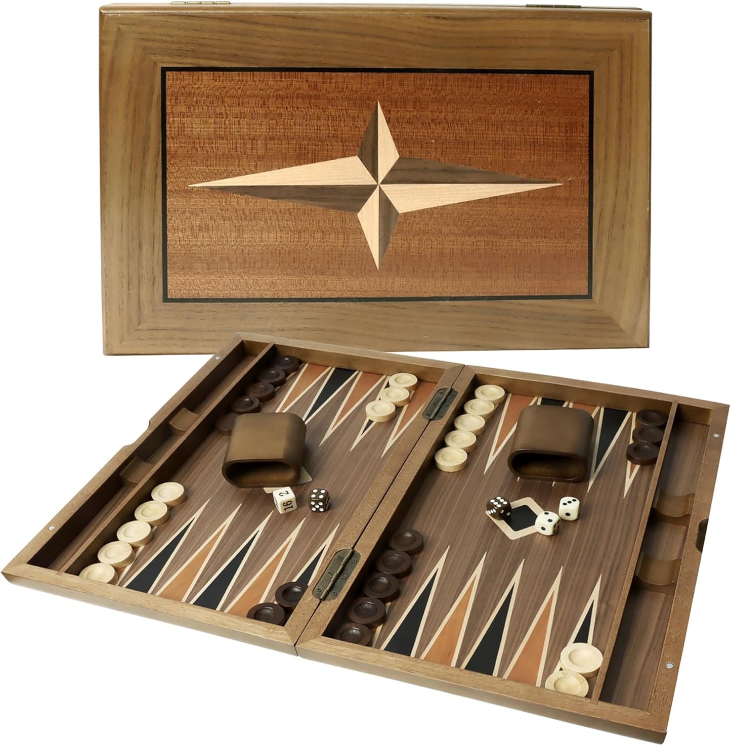 GSE Games & Sports Expert Premium Wooden Folding Inlay Backgammon Board Set, Classic Traditional Strategy Board Games (Star- 17 Inches)