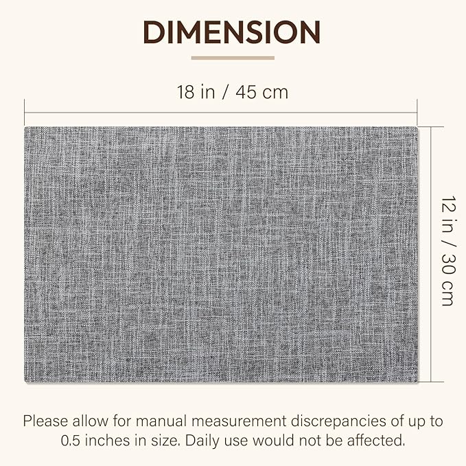 Blue Forest Placemats Set of 4, Dual-Layered Thickened Faux Linen Cloth Place Mats Heat Resistant Machine Washable Wrinkle Free Table Mats Indoor/Outdoor (Light Grey)
