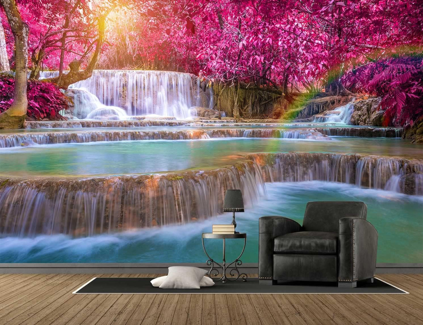 Forest Waterfall Wall Mural Wallpaper Large Nature Scenery Mural for Bedroom Living Room TV Background Sofa Wall（Not Peel and Stick）