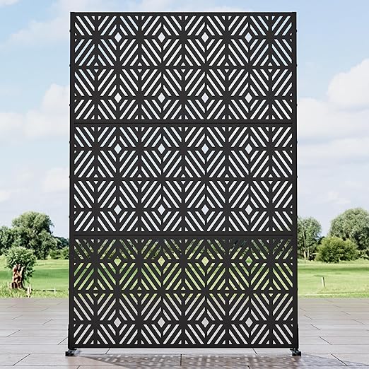 Casaphoria Metal Privacy Screen Outdoor, 72" H x 47" W Freestanding Decorative Privacy Screen for Patio Deck Balcony Garden with Stable Base, Black-Francis