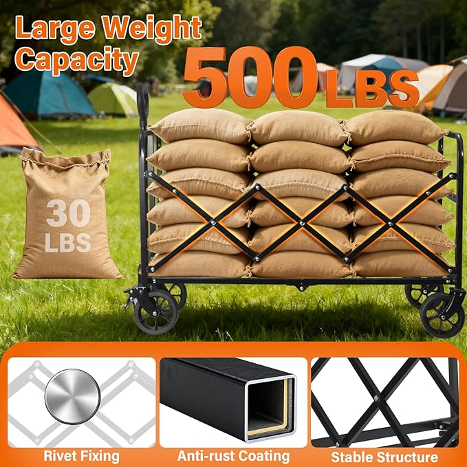 Wagons Carts Foldable — Heavy Duty Collapsible Wagon for Groceries, Apartment Moving & Storage Wagon cart with Wheels Foldable,Portable Folding Wagon for Yard Work, Travel, Shopping,Picnic & Pets