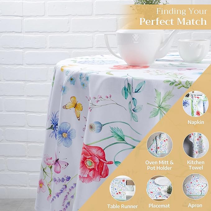 Maison d' Hermine Table Cloth Round Table 100% Cotton 69 Inches Tablecloth Reusable Decorative Everyday Use for Dining Room, Farmhouse, Home, Party, Festive & Wedding Spring Summer - Just Floral