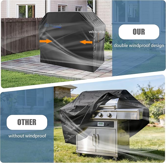 Grill Cover, Heavy Duty BBQ Grill Cover for Outdoor Grill, Waterproof, Anti-UV, Rip-Proof, Barbecue Cover with Adjustable Straps, Compatible for Weber, Charbroil, etc. Black (58'' x 24'' x 48'')