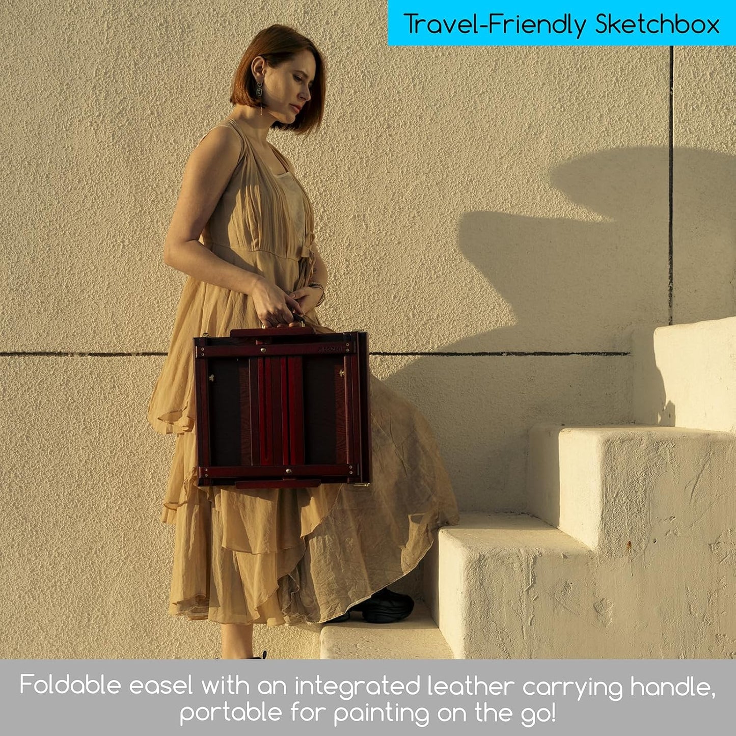 MEEDEN Studio Sketchbox Table Easel with Metal Lined Drawer - Adjustable Solid Beech Wood Tabletop Easel & Sketchbox Artist Easel with Storage, for Studio or Plein Air - Holds Max 34", Walnut