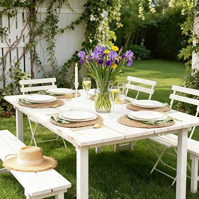 Round Woven Placemats 12 inch Set of 10 - Boho Farmhouse Natural Rattan Table Mats for Dining, Circular Place Mats for Kitchen Table Decor, Farmhouse Weave Placematsfor Dining Table Decor