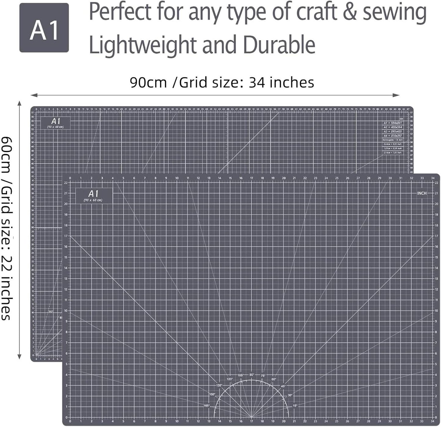 Headley Tools Thickened 24 x 36 Inch Self Healing Cutting Mat, Durable A1 Double Sided 5-Layer Craft Cutting Board for Fabric, Quilting, Sewing, Hobby, Scrapbooking, Arts and Crafts Project, Dark Gray
