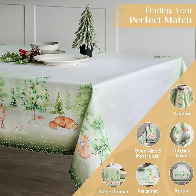 Maison d' Hermine Table Cloth Rectangle Table 100% Cotton 70 x 108 Inches Fall Tablecloth Reusable Everyday Use for Thanksgiving Christmas Decorations Dining Farmhouse Party (Winter Mornings)