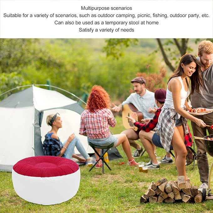 ZJchao Inflatable Pouf Ottoman, Outdoor Ottoman, Inflatable Foot Rest, Flocking Stool Multipurpose Lightweight Round Portable Stool for Travel Camping Outdoor Activities (Red)