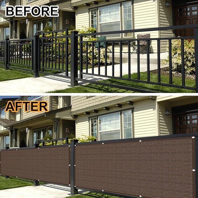 Eden's Decor Balcony Privacy Screen Brown 2'6"x 42' Cover Mesh Windscreen Weather-Resistant UV Protection for Backyard Deck, Patio, Balcony, Pool, Porch, Fence, Railing, Gardening