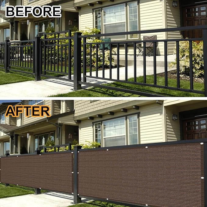 Eden's Decor Balcony Privacy Screen Brown 2'6"x 47' Cover Mesh Windscreen Weather-Resistant UV Protection for Backyard Deck, Patio, Balcony, Pool, Porch, Fence, Railing, Gardening