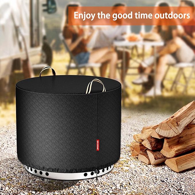 QH.HOME Fire Pit Cover Round for Solo Stove Bonfire 19", Waterproof Smokeless Fire Pit Cover, 600D Strong Tear Resistant, Fits for Gas/Table/Bowl Fire pits - 21" D X 15" H