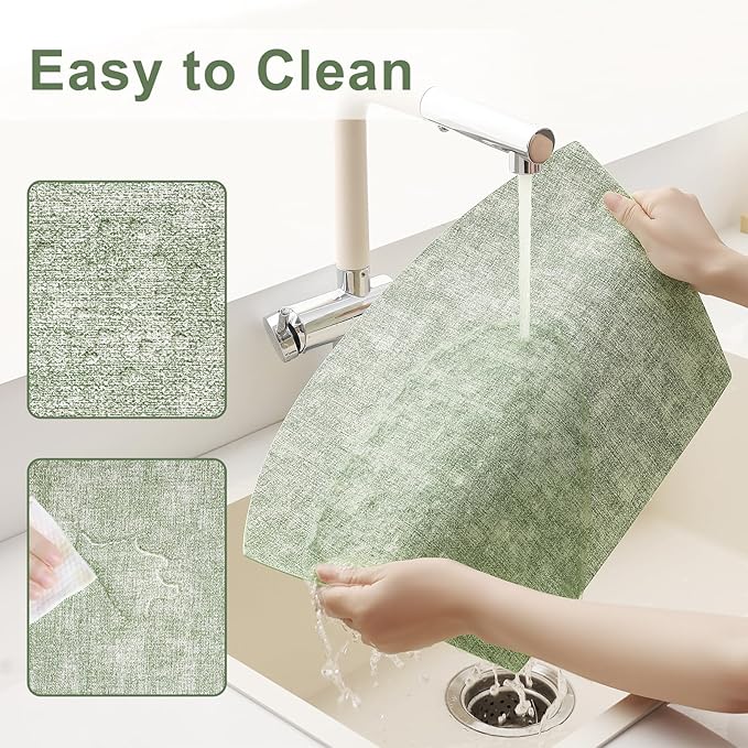 Homaxy Round Table Placemats Set of 6, Washable Wedge Shaped Faux Leather Table Mats, Wipeable Kitchen Dinner Place Mats for Indoor Outdoor, Grass Green