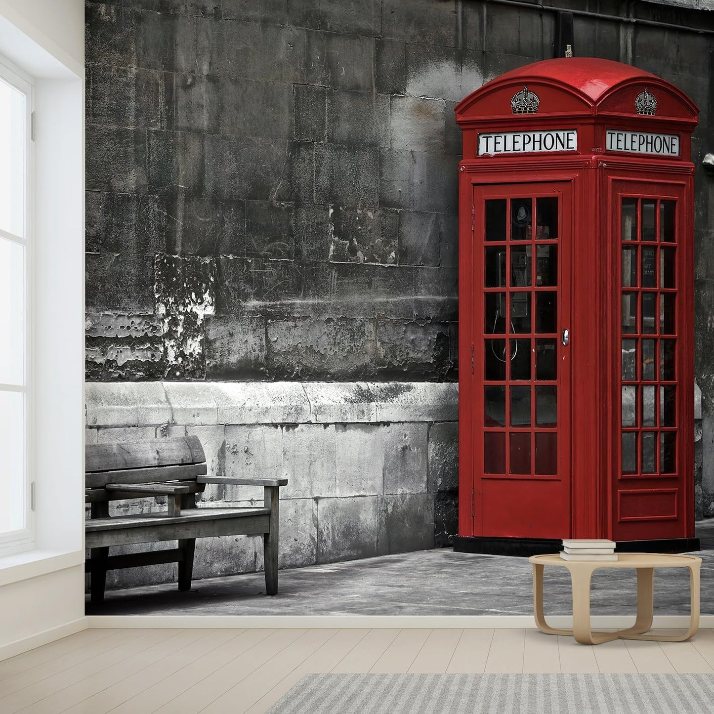 wall26 British Phone Booth in London, United Kingdom Removable Wall Mural | Self-Adhesive Large Wallpaper - 96x144 inches