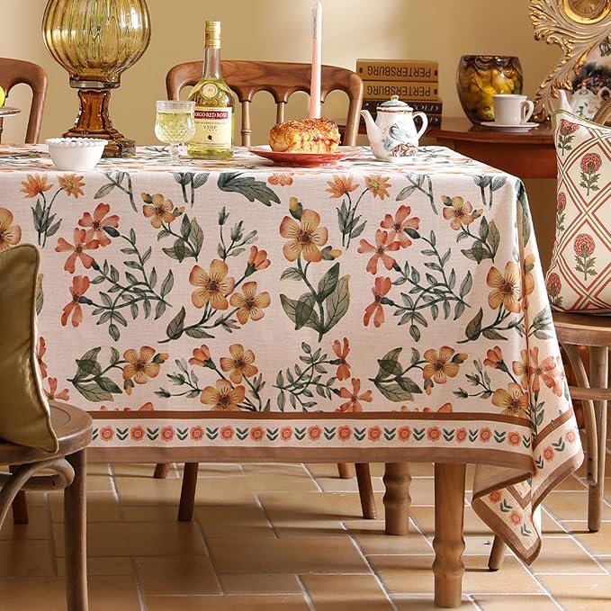 Designer Vintage Linen Long Rectangle Tablecloth,William Morris Block Print Soft and Durable Table Cloth,Decor Table Cover for Kitchen,Dining,Thanksgiving,Christmas,63"*102"-Athea